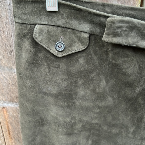 Vintage Ralph Lauren Suede 100% Leather Pants Dark green Women Size 14 - Picture 4 of 10